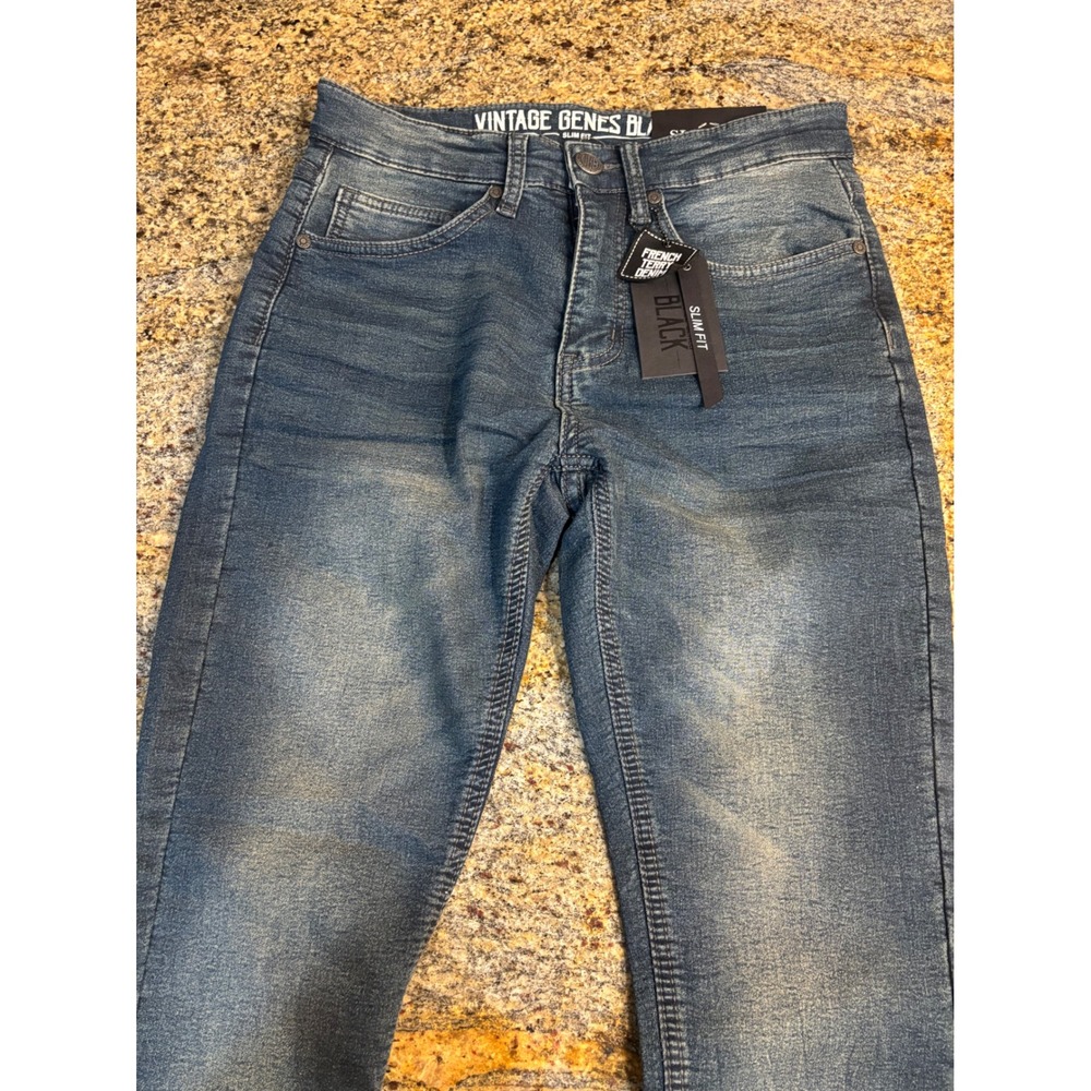 NWT Vintage Genes Black‎ Slim Fit French Terry Denim Jeans Blue 28W x 29.5L